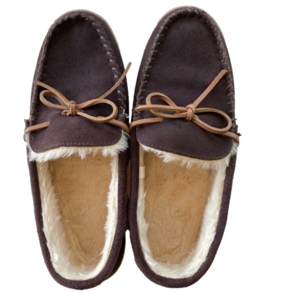 J CREW Suede Moccasin Slippers, Sherpa Fleece, Expresso Brown, Men\'s Siz… main image 12